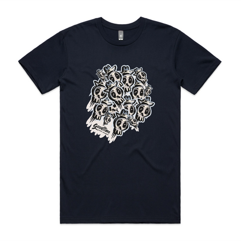 Mens Navy Printed Tees